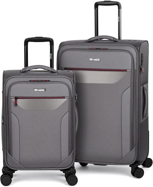 2PCS Set（22in/28in）Softside Luggage Sets w/TSA LOCK,Expandable 20% Luggage w/Spinner Wheels,Upright Spinner Softshell,Lightweight Durable Rolling Travel Luggage Set for Men/Women（Grey,22in/28in）
