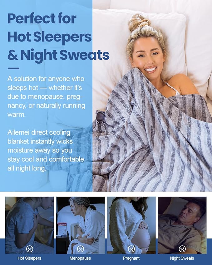 Ailemei Direct Cooling Blanket for Hot Sleepers, Double Sided Cold Effect, King Size Lightweight Breathable Summer Blankets for Bed,Transfer Heat to Keep Body Cool for Night Sweats,108"x90"