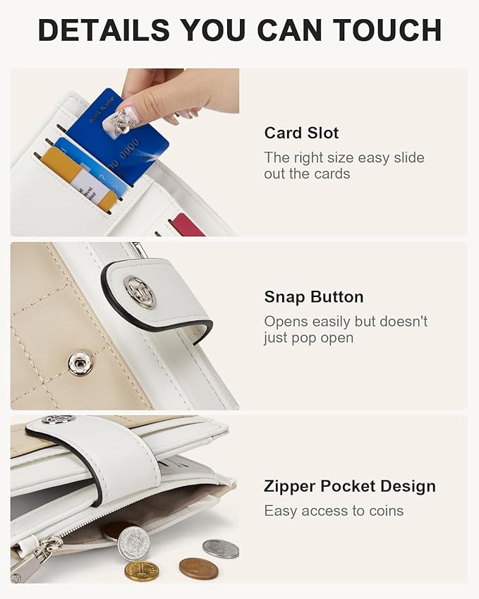 BOSTANTEN Small Wallet for Women Leather RFID Blocking Card Holder Bifold Compact Wallets With Zipper Coin Pocket Beige＆khaki