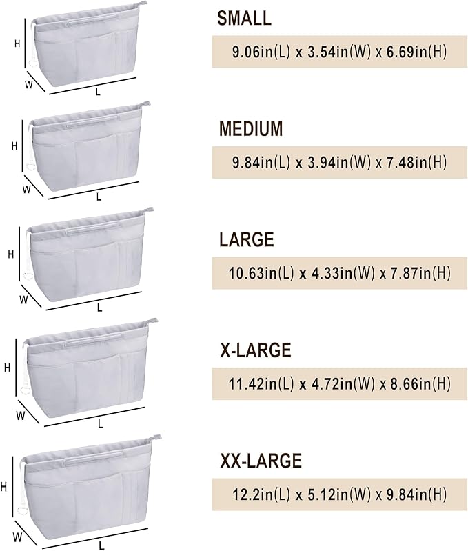 Vercord Purse Insert Organizers for Tote Handbag Bag in Bag with Zipper Liner Bag Organizer for Women 14 pockets