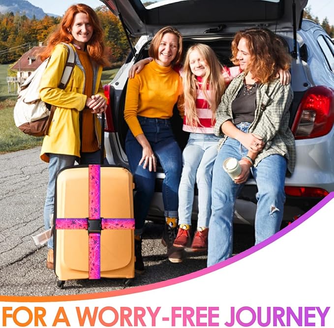Gutsdoor Luggage Straps for Suitcases Adjustable Travel Belt, Connector Holds Suitcase Bright Colorful Identifiers Travel Bag Accessories (Purple-red Tree)
