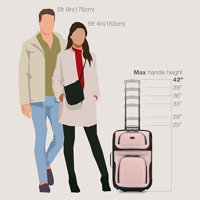 U.S. Traveler Rio Lightweight Softside Rolling Carry-on Suitcase, 2-Wheel Set, Pink