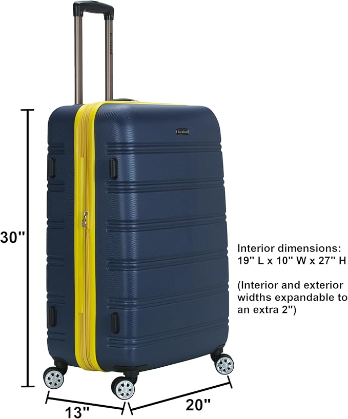 Rockland Melbourne Hardside Expandable Spinner Wheel Luggage, Rose Gold, Checked-Large 28-Inch