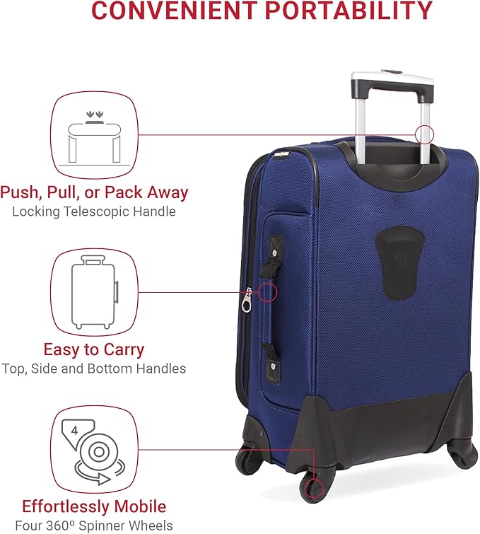 SWISSGEAR Sion Softside Expandable Spinner Luggage Durable Lightweight Travel Suitcase, Blue, Carry-On 21-Inch