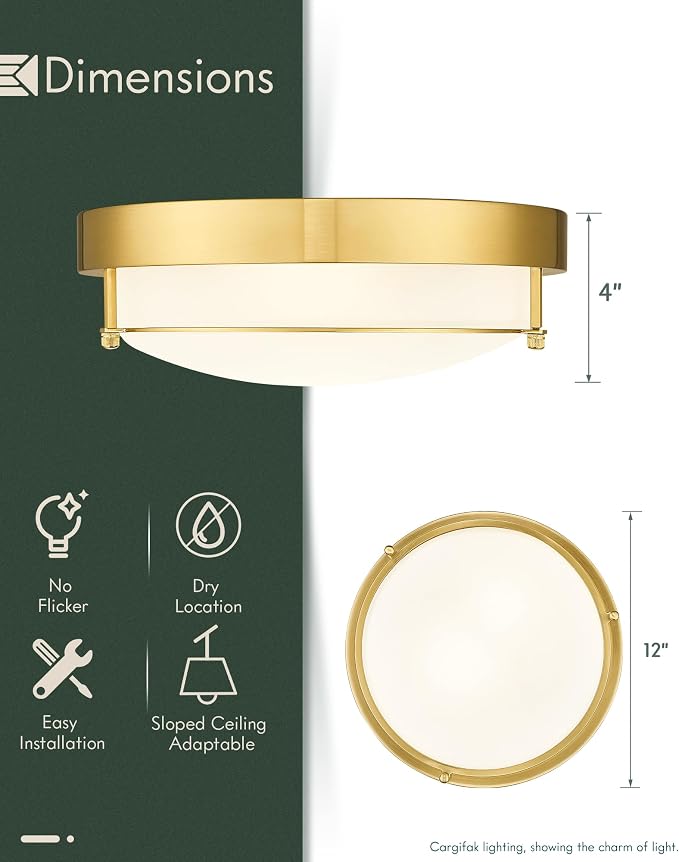 12 inch Flush Mount Light Fixture, 2-Light Modern Ceiling Light with Polished Gold Finish for Hallway Kitchen Laundry Bedroom, 4822-PG | Polished Gold,2 E26 sockets,Close to Ceiling Light for bedroom,hallway,kitchen,entryway