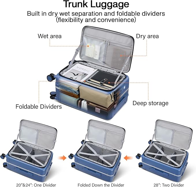 Hanke 24 Inch Luggage with Cup Holder and Charge,Top Opening Hard Shell Suitcases with Wheels and Dividers,Aluminum Frame Trunk Luggage Medium Checked Suitcase with Lock for Travel,Interstellar Blue