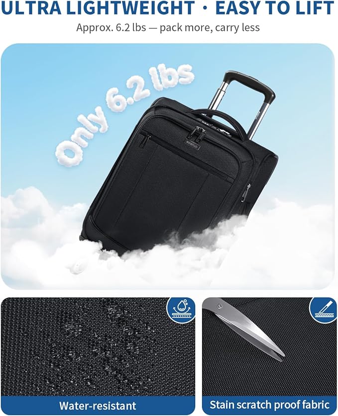 ECOHUB Carry On Luggage Airline Approved, 20 Inch Softside Carry On Suitcase with Spring Shock-Absorbing Spinner Wheels, Lightweight Travel Luggage with TSA Lock, 22x14x9 Carry-On Bag