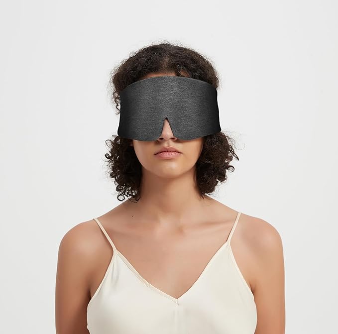 ALASKA BEAR Wraparound Style Organic Cotton Eye Mask with Padded Nose, Big Wide Headband and Large Coverage Ear Muff Sleeping Mask with Bottom Flap for Full Blackout, Dark Grey