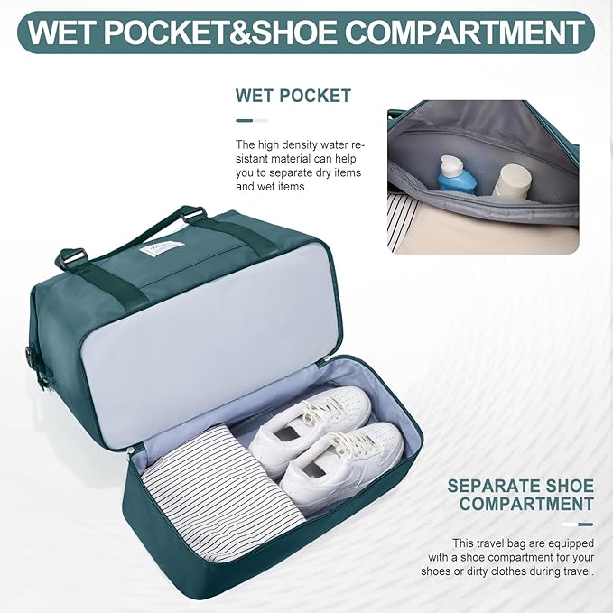 Weekender Bags for Women,Travel Duffle Overnight Bag with Shoe Compartment,Personal Item Carry On Bag,Peacock Blue,Extra Large,3 Pcs Set