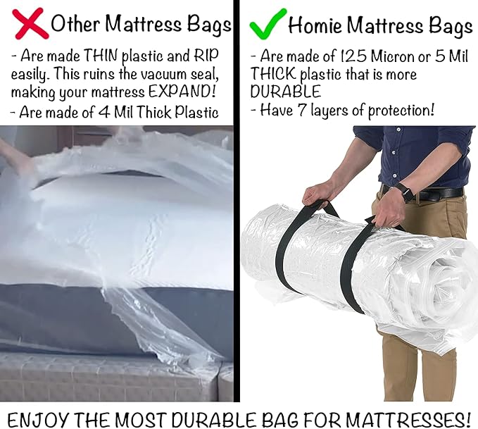 Mattress Vacuum Bag for Moving, Vacuum Seal Mattress Bag for Memory Foam or Inner Spring Mattresses, Compression and Storage for Returns, Leakproof Valve and Double Zip Seal (Twin/Twin-XL)
