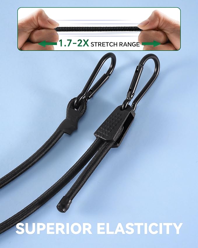 8 Pcs 48 Inch Adjustable Carabiner Bungee Cords with Hooks, Easy to Adjust from 7" to 48", Red Bungee Straps with UV-Resistance & Superior Elasticity for Cargo, Bike, Luggage, Carts, Truck, etc