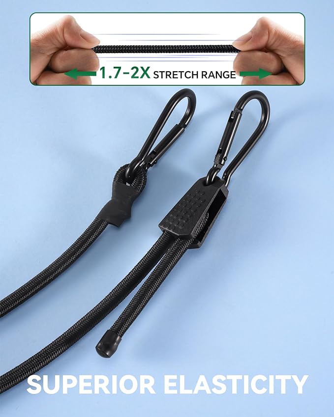 8 Pcs 24 Inch Adjustable Carabiner Bungee Cords with Hooks, Easy to Adjust from 7" to 24", Red Bungee Straps with UV-Resistance & Superior Elasticity for Cargo, Bike, Luggage, Carts, Truck, etc