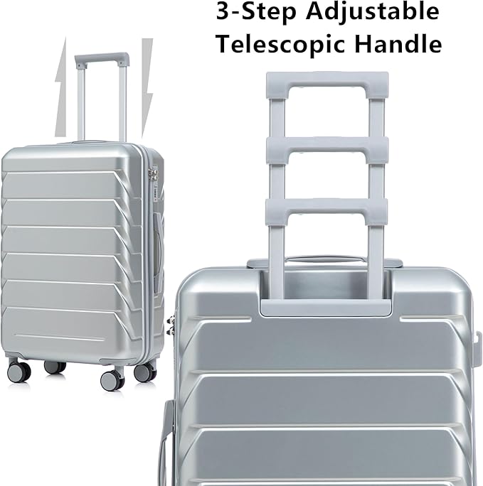 Hardshell Luggage, Lightweight Suitcase with Spinner Wheels, Silver