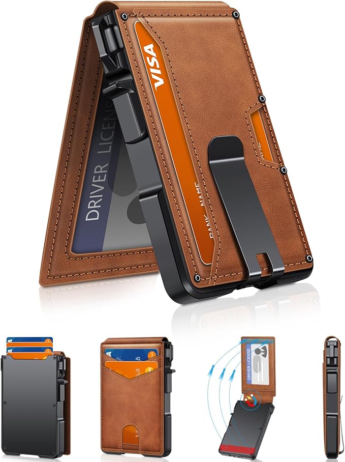 ZALVEX Wallet for Men, Mens Minimalist Wallet 9-13 Cards, Slim Compact Wallet with Money Clip & ID Window, RFID Blocking Smart Pop Up Card Wallet, Metal Aluminum Credit Card Holder Bifold Wallet