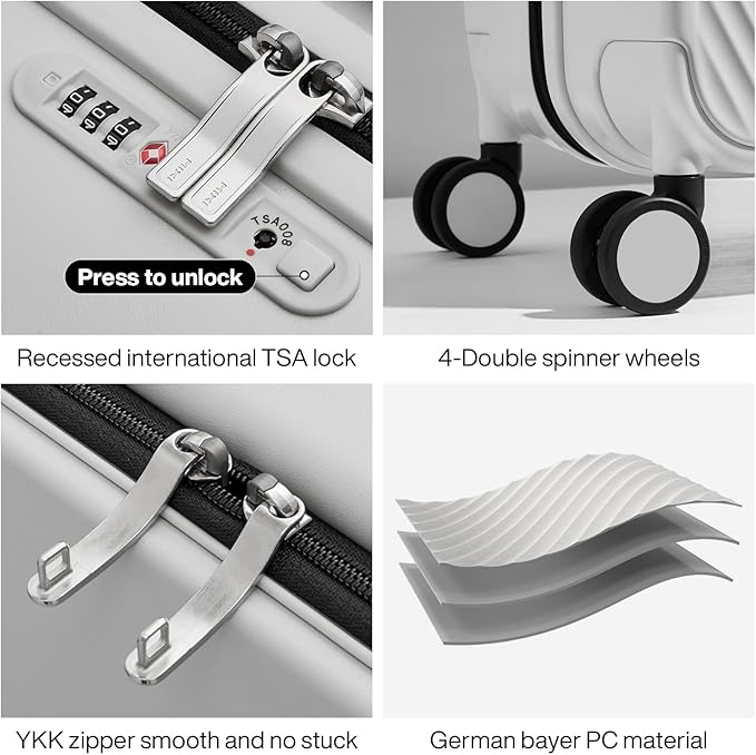 mixi Large Capacity Expandable Luggage Suitcases With Spinner Wheels,Upgrade Wide Handle PC Hardshell Rolling Travel Suitcase with TSA Lock, Checked-Medium 24-Inch, Smoke White