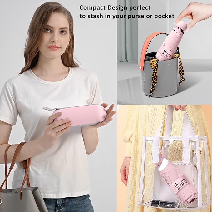 BAODINI Travel Essentials Mini Umbrella for Purse With Case Small Compact UV Sun Protection Lightweight Tiny Pocket Manual Open Close Umbrella for Women Kids and Men Fits Purse Backpack