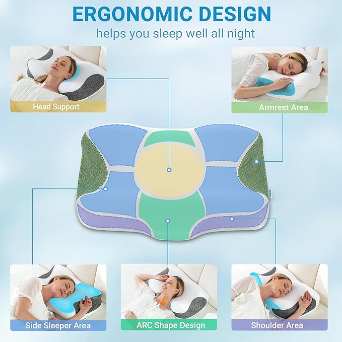 Elviros Cervical Neck Pillow for Neck Pain Relief, CPAP Pillow for Side, Back & Stomach Sleepers, Ergonomic Orthopedic Pillow for CPAP Users to Reduce Air Leaks and Mask Pressure, White
