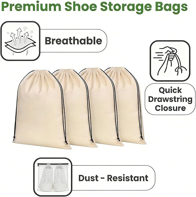 4 Pcs Shoe Travel Bags for Packing, 13.8" x 12.6" Perfect Shoe Bag for Men and Women for Travel