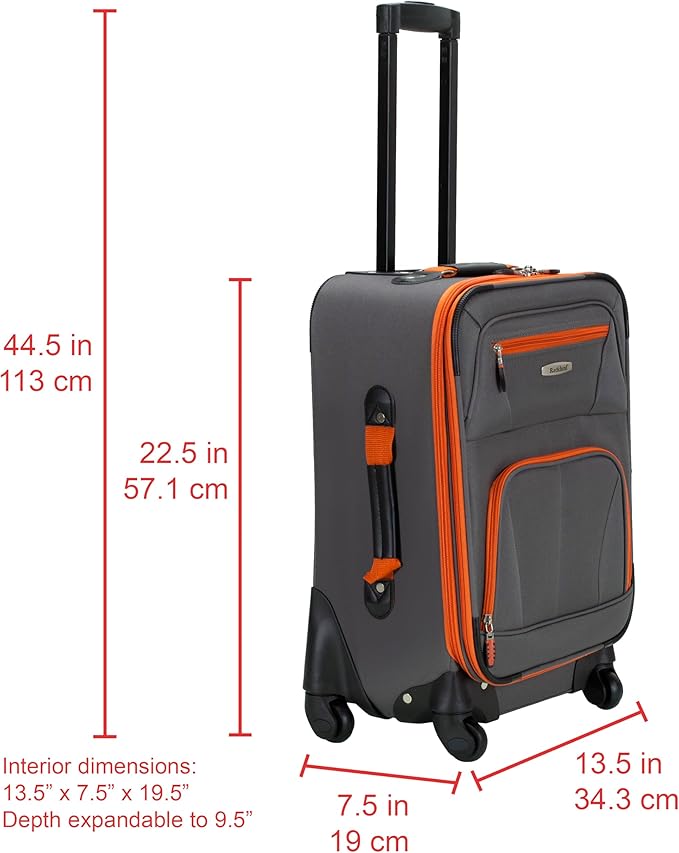 Rockland Pasadena Softside Spinner Wheel Luggage, Charcoal, Carry-On 20-Inch, F2281-CHARCOAL
