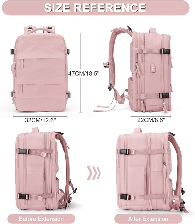coofay Expandable Travel Backpack For Women Men Airline Approved Personal Item Backpack For Airlines Carry On Backpack Flight Approved Waterproof Backpack For Traveling On Airplane Gym Travel Bag