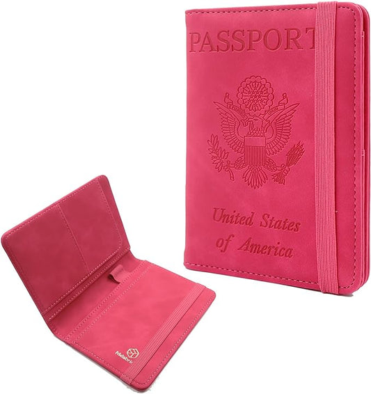 Melsbrinna Premium Leather Passport Holder Covers Case, Waterproof Rfid Blocking Travel Wallet Passport Holder with Pen Holder, Cute Passport Book for Women/Men