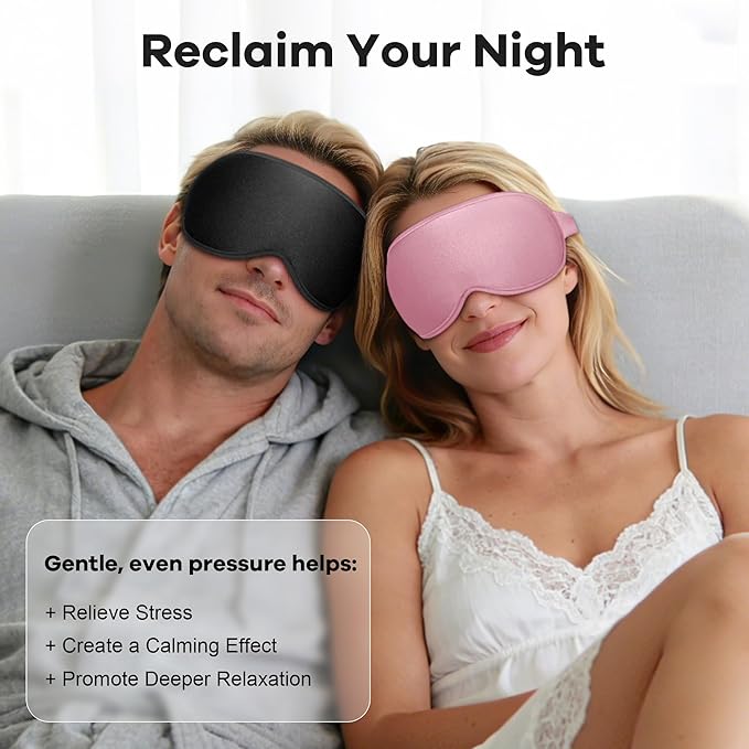 Weighted Eye Mask for Sleeping 2 Pack: Gentle Pressure Blackout Sleep Mask - Zero Eye Pressure Lash Extension Eye Covers Women Men - Airplane Travel Essentials, Memory Foam, Black Pink