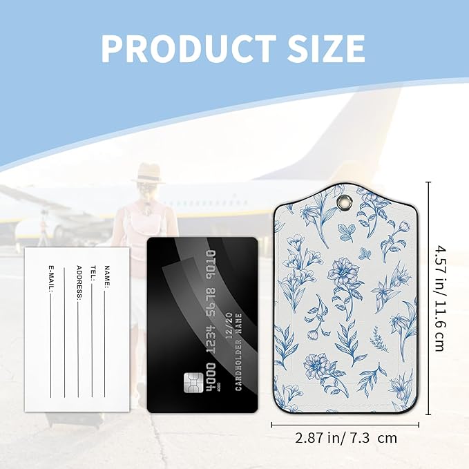 2 Pcs Luggage Tag for Suitcases, Floral Cute PU Leather Suitcase Tag Privacy Cover Name ID Label with Metal Loop, Personalized Baggage Identifier for Women Cruise Bag Travel Essentials