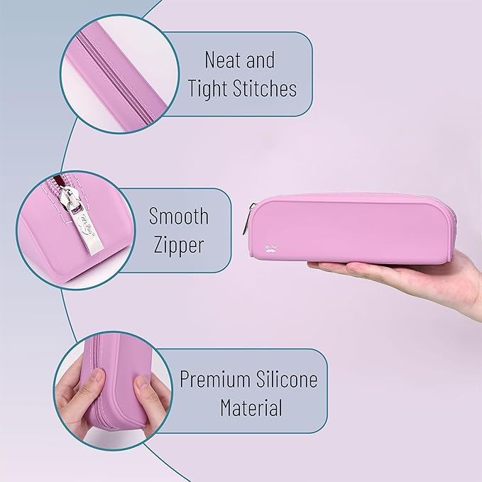 Mr. Pen- Silicone Pencil Case, Dusty Pink Pouch, Small Aesthetic Bag for Women, Makeup Pouch