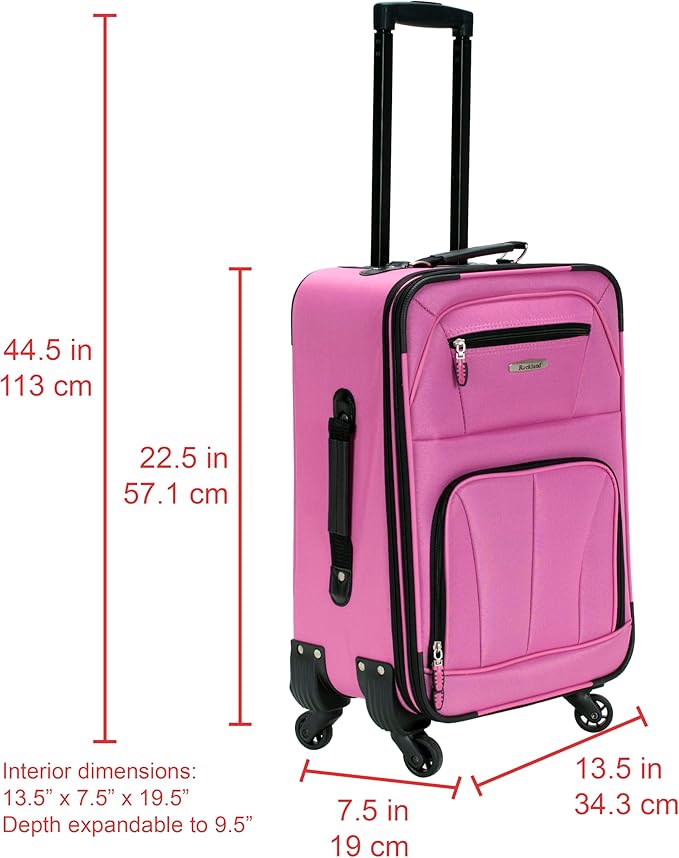 Rockland Pasadena Softside Spinner Wheel Luggage, Pink, Carry-On 20-Inch