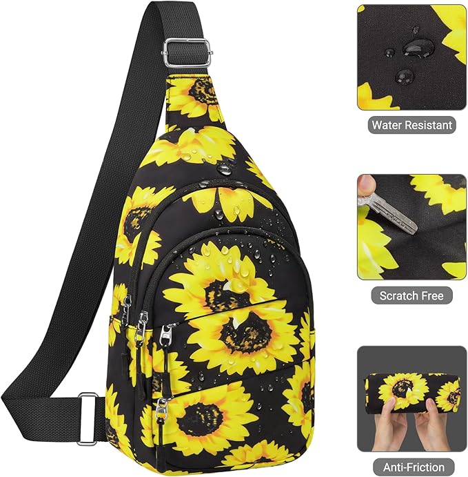 Tuwubi Crossbody Bags for Women, Sling Bag for Men, Small Hiking Backpack Anti Theft Lightweight for Outdoors Travel （M, Sun Flower）
