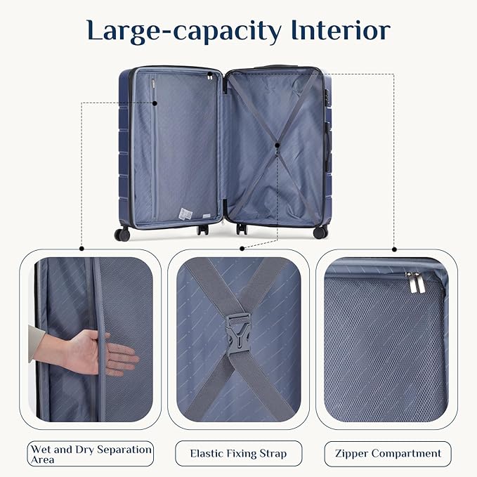 NEWBULIG Suitcases Spinner Wheels Lightweight Expandable Travel Hard Shell Luggage with TSA Lock, Blue, 3-PCS Set (20/24/28 Inch)