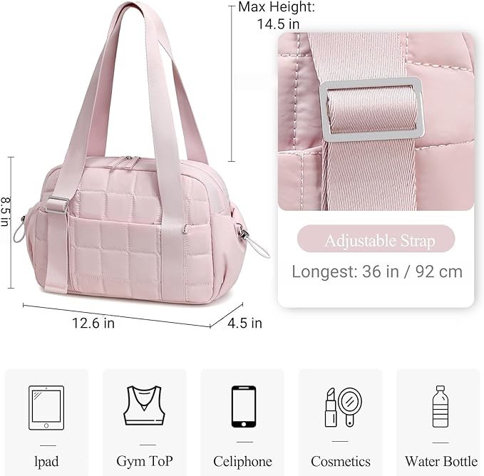 CAMTOP Mini Gym Bag for Women, Small Gym Tote Bag Puffy Quilted Sports Duffel Bag with Wet Compartment and Coin Purse Duffel Bags Dance Yoga Workout Bag for Gifts