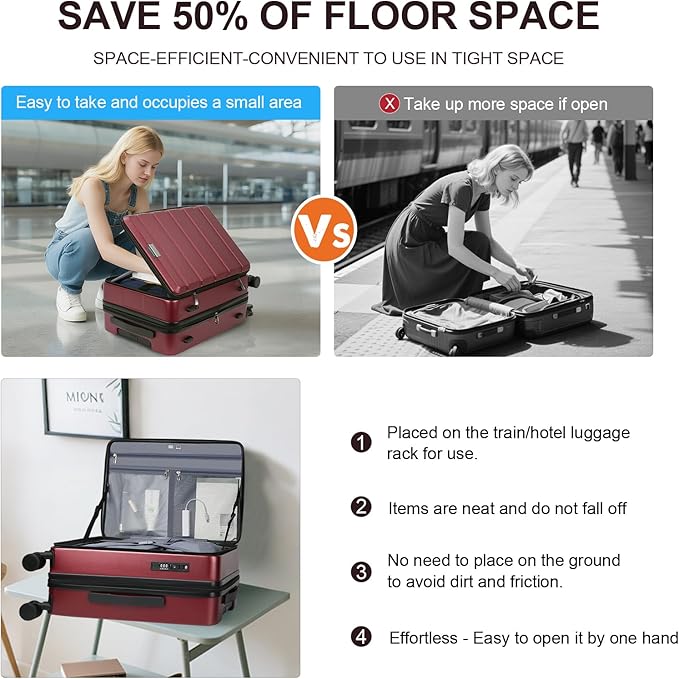 KROSER Carry On Luggage with Spinner Wheels & Built-in TSA Lock, Expandable Top Opening Hard Shell Suitcase Large Capacity Durable Rolling Luggage with USB Port, Carry-On 20-Inch, Burgundy