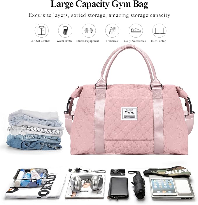 HYC00 Travel Duffel Bag,Carry-on Overnight Weekender Bags for Women,Sports Tote Gym Bag with Wet Pocket