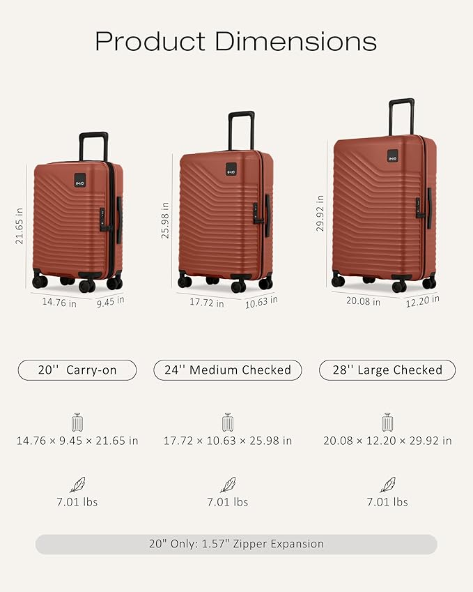 Coolife Luggage Suitcases Hardside Lightweight: Durable PC Expandable Travel 3 Piece Set with Dual Spinner Wheels & TSA Lock, 20/24/28 (20" Expandable) (Brown, 3-Piece Set (20/24/28))