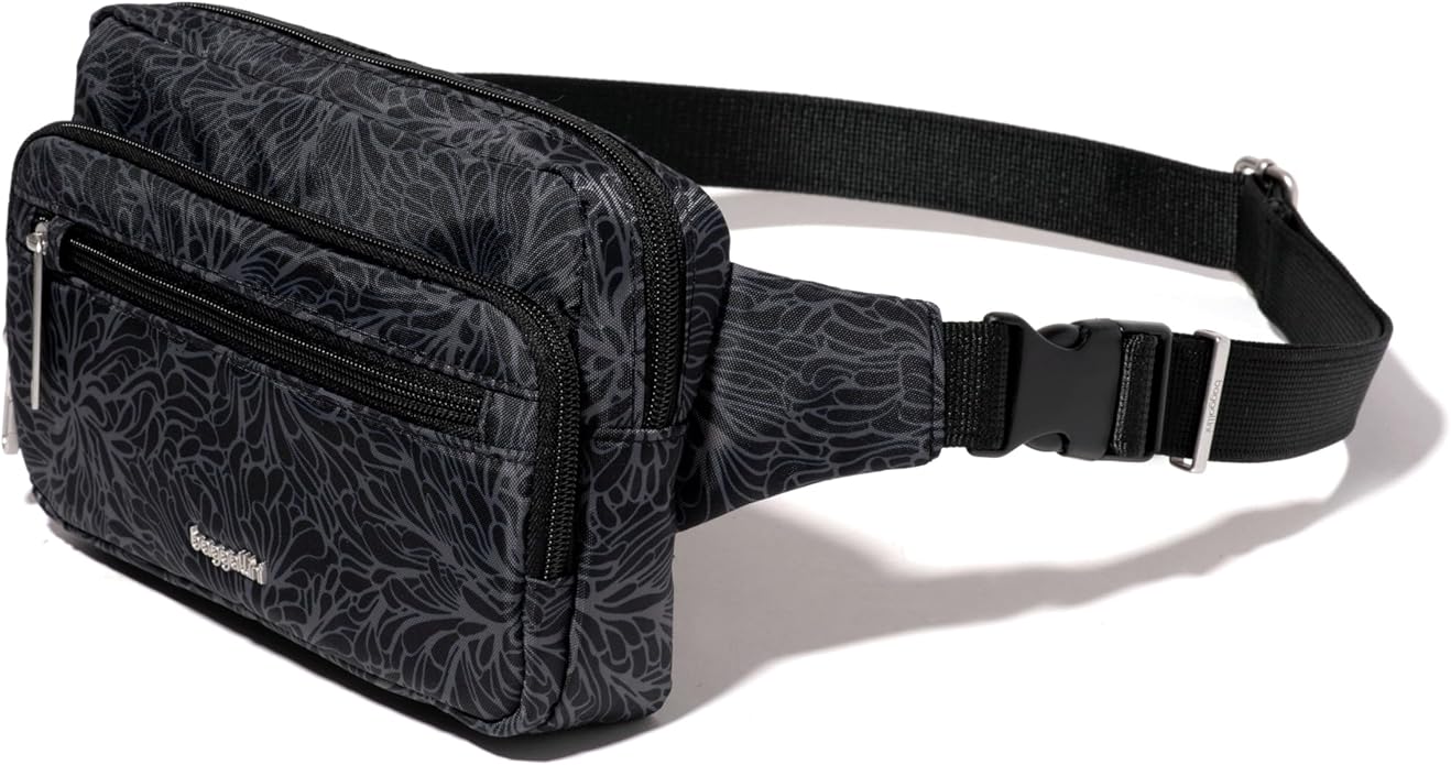 Baggallini Securtex Anti-theft Belt Bag 8.8"x5.5" Crossbody Fanny Pack for Women RFID Wallet Locking Zipper Travel Purse