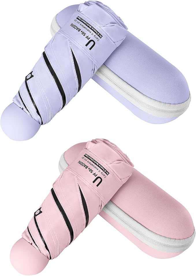 BAODINI Travel Essentials Mini Umbrella for Purse With Case Small Compact UV Sun Protection Lightweight Tiny Pocket Manual Open Close Umbrella for Women Kids and Men Fits Purse Backpack