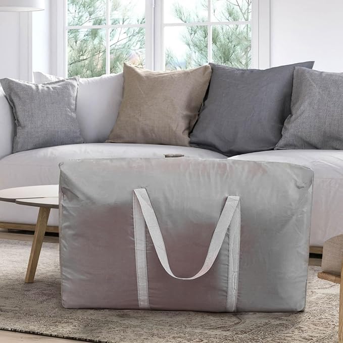 100L Extra Large Storage Bags, Big Moving Bags with Strong Zippers & Carrying Handles, Packing Bags for Moving, Storage, Travel and Camping, Storage Totes For Space Saving (Grey, 4 Pack)