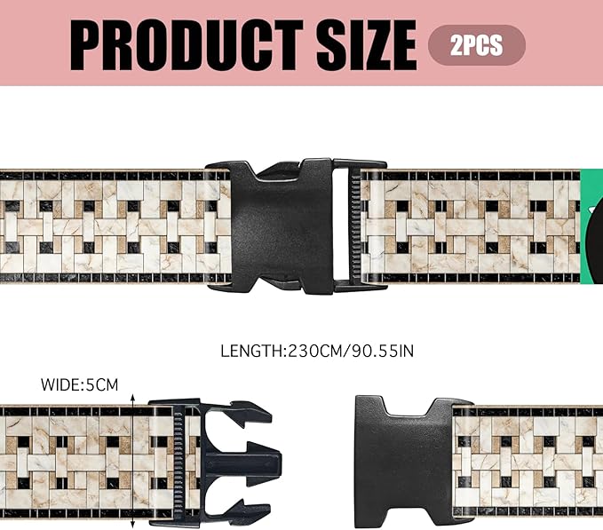 Nuxovilar Luggage Straps of 2 Set Marble Mosaic Pattern, 1.96x90.5 inches - Luggage Straps for Suitcases, Fit for Business Travel, Formal Trips, Daily Use