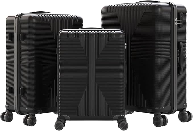 Karl home Luggage Sets 3 Piece, PP Hard Case Suitcase Set with Built-in Lock Spinner Wheels, Lightweight Durable Carry on Luggage for Business Travel - Black (20"/24"/28")