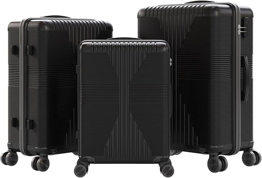Karl home Luggage Sets 3 Piece, PP Hard Case Suitcase Set with Built-in Lock Spinner Wheels, Lightweight Durable Carry on Luggage for Business Travel - Black (20"/24"/28")