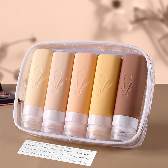 INSFIT Travel Bottles for Toiletries, TSA Approved 3oz Travel Size Toiletries, BPA Free Leak Proof Squeezable Silicone Tubes Travel Essentials for Shampoo Conditioner Lotion Soap