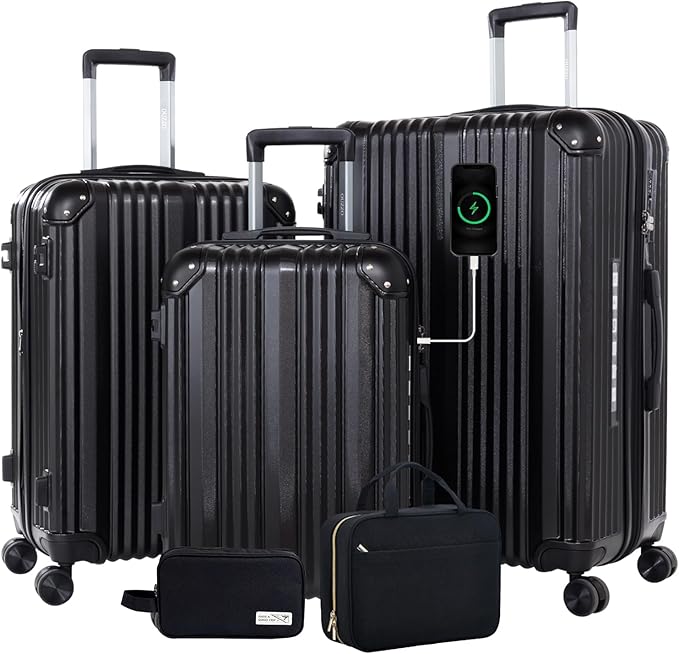 OUZZO 3 Piece Luggage Sets Hardshell Expandable Suitcases Sets with Double Spinner Wheels Lightweight ABS+PC Checked Luggage with TSA Lock for Women Men Family Trips