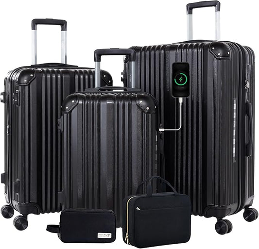 OUZZO 3 Piece Luggage Sets Hardshell Expandable Suitcases Sets with Double Spinner Wheels Lightweight ABS+PC Checked Luggage with TSA Lock for Women Men Family Trips