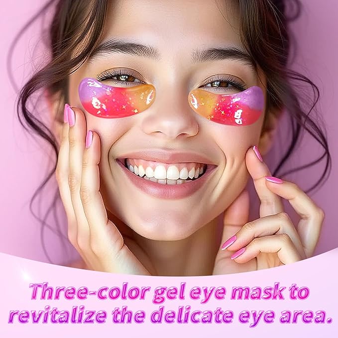 Eye Masks (24 Pairs) - Gift for Her - Tri-color Under Eye Patches for Dark Circles, Puffiness, Wrinkles, Soothing & Hydrating, Skincare Eye Gel Pads, Beauty Essential for Women, Easter Basket Stuffers