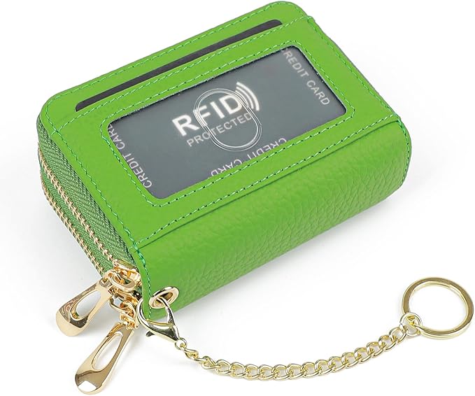 imeetu RFID Credit Card Holder, Small Leather Zipper Card Case Wallet for Women