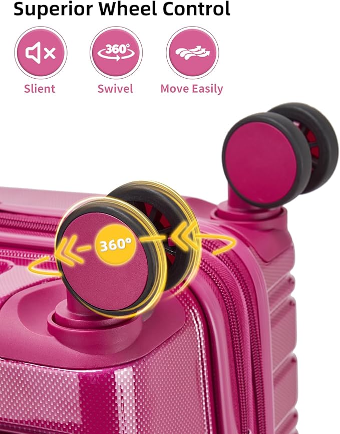 LARVENDER Carry On Luggage 22x14x9 Airline Approved, 20 Inch Expandable PC+ABS Hardside Carry On Luggage with Front Pocket Spinner Wheels TSA Lock for Women Men (Very Berry)