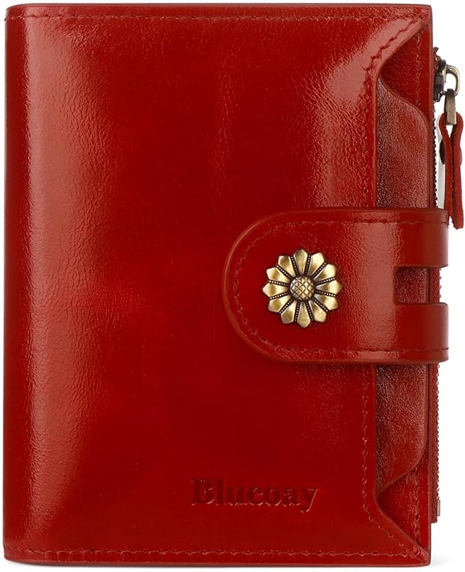 Leather Wallet Women,RFID Blocking Womens Wallet Bifold Compact Card Holder Small Wallet for Women with Removable ID Window Winered