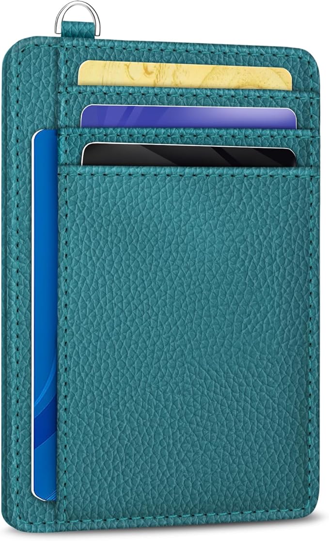 Yonlevres Credit Card Holder for Women, Slim RFID Wallet Front Pocket Small Card Holder, Travel ID Window PU Leather Cute Funny Thin RFID Blocking Case Organizer Gifts Ladies Blue