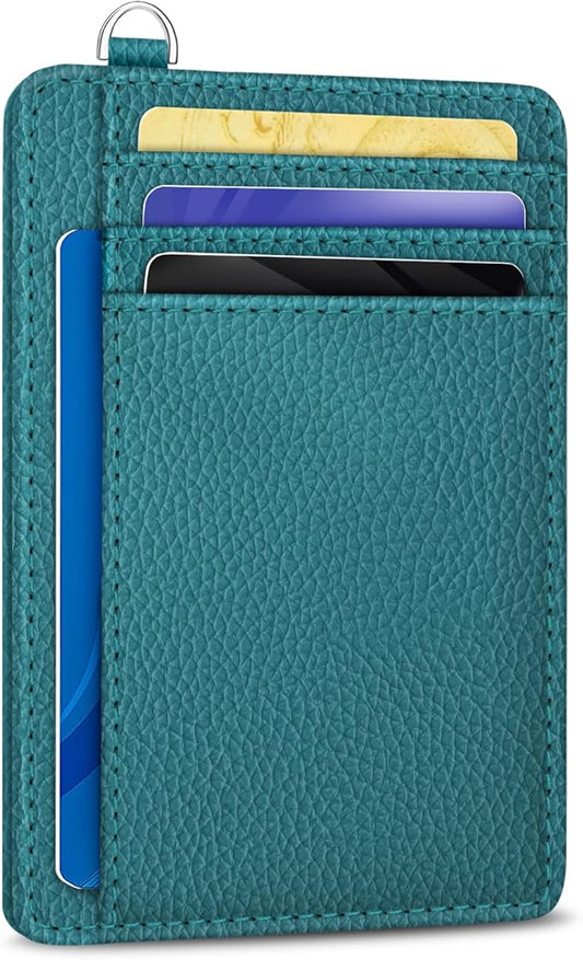Yonlevres Credit Card Holder for Women, Slim RFID Wallet Front Pocket Small Card Holder, Travel ID Window PU Leather Cute Funny Thin RFID Blocking Case Organizer Gifts Ladies Blue
